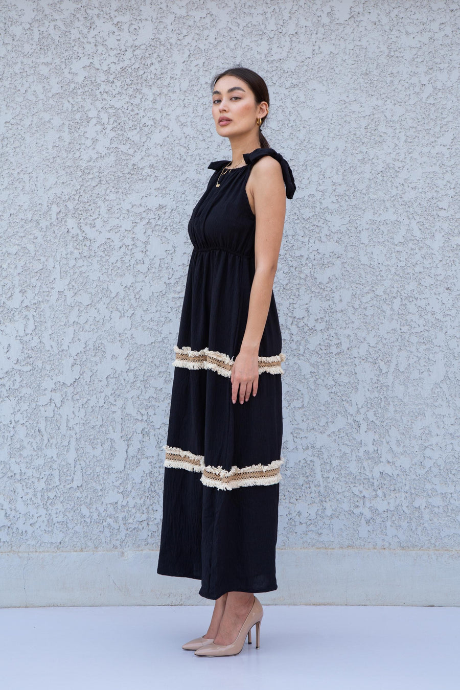 Boho Black strap embroidered caftan dress, Linen/poly caftan dress, Caftans for women, Loose fit caftan, caftans for women,