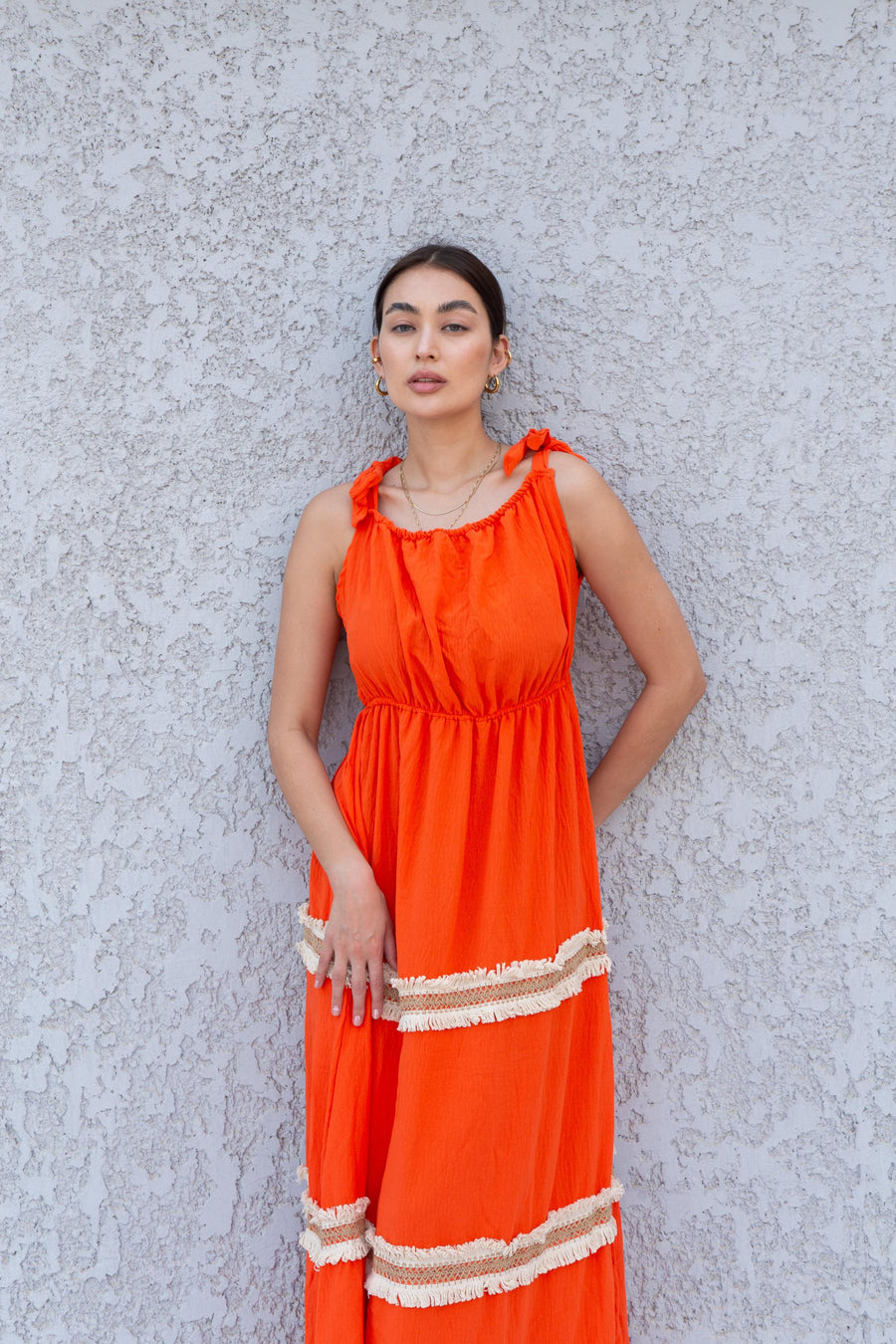 Boho Orange strap embroidered caftan dress, Linen/poly caftan dress, Caftans for women, Loose fit caftan, caftans for women,