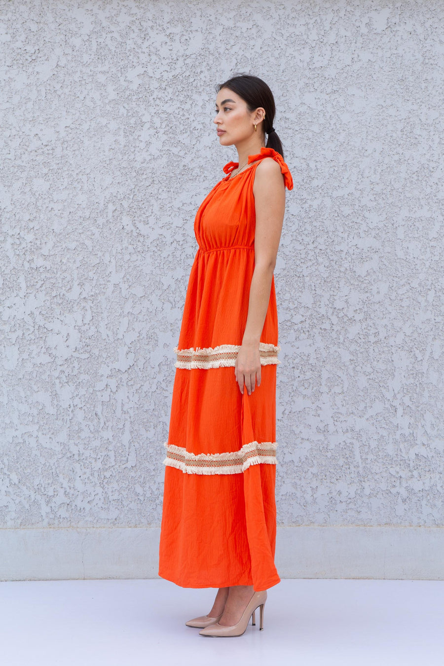 Boho Orange strap embroidered caftan dress, Linen/poly caftan dress, Caftans for women, Loose fit caftan, caftans for women,