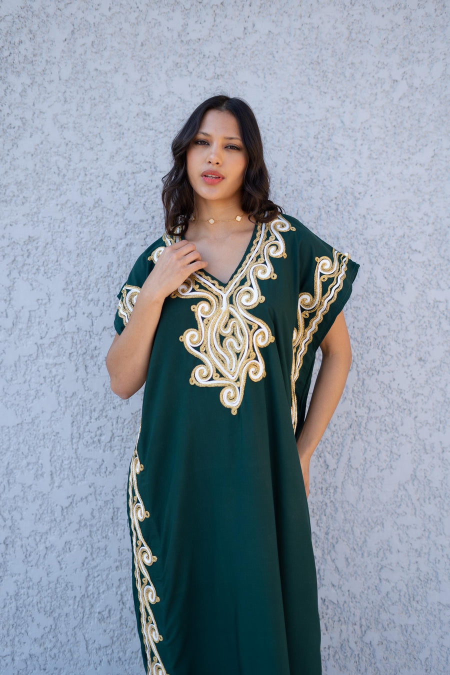 Chic Green embroidered caftan, women's caftan, Cotton Kaftan, Cotton caftan women, caftan, embroidered caftan, Egyptian cotton 01-25