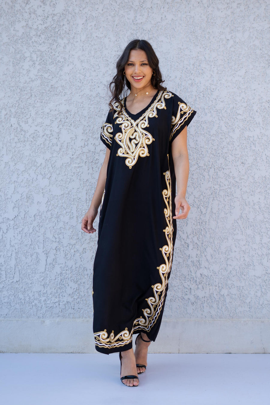 Luxurious Gold detailed hand embroidered black caftan, women's caftan, Cotton Kaftan, Cotton caftan women, caftan, embroidered caftan 01-25