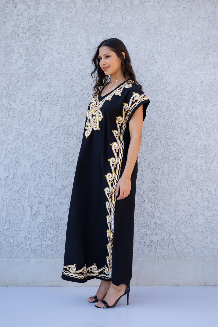 Luxurious Gold detailed hand embroidered black caftan, women's caftan, Cotton Kaftan, Cotton caftan women, caftan, embroidered caftan 01-25