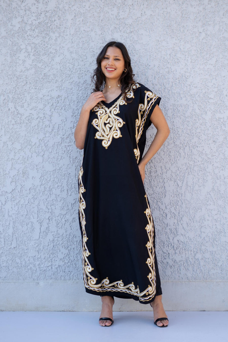 Luxurious Gold detailed hand embroidered black caftan, women's caftan, Cotton Kaftan, Cotton caftan women, caftan, embroidered caftan 01-25