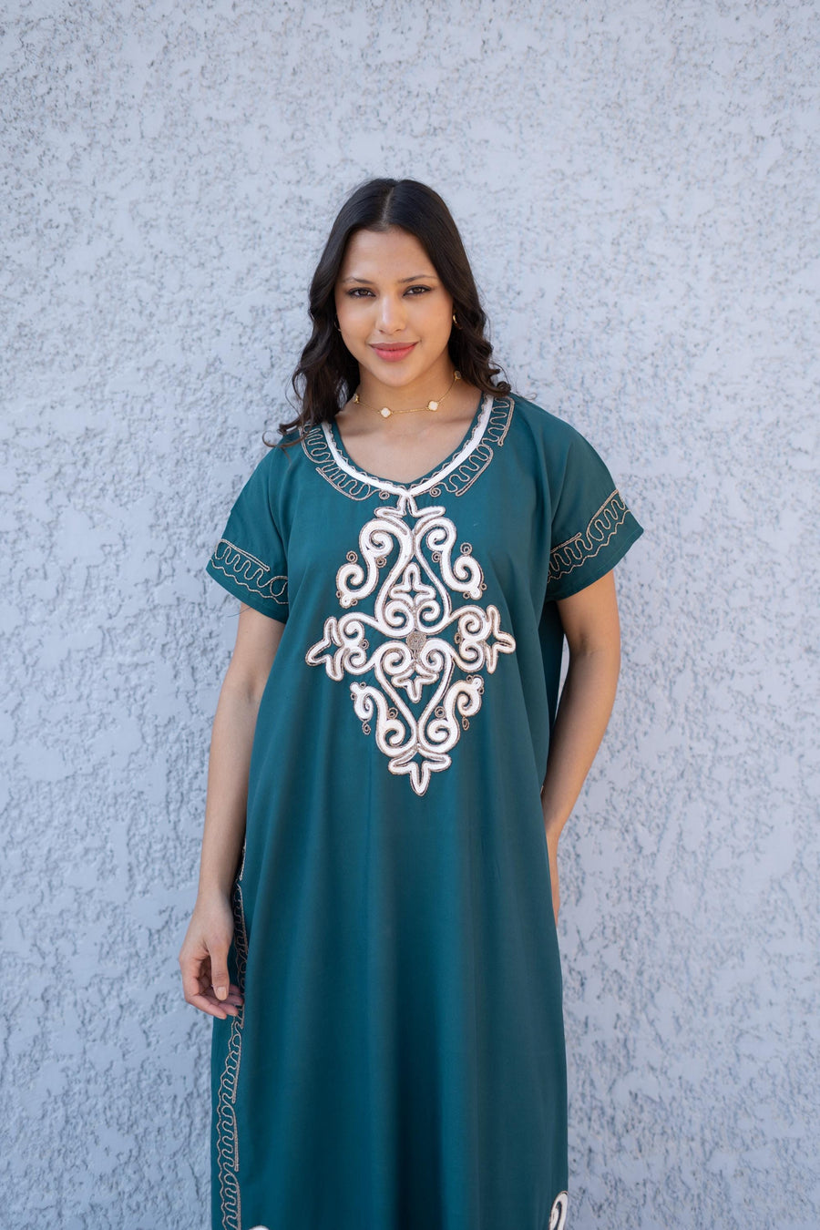 Chic Green embroidered caftan, women's caftan, Cotton Kaftan, Cotton caftan women, caftan, embroidered caftan, Egyptian cotton 01-25