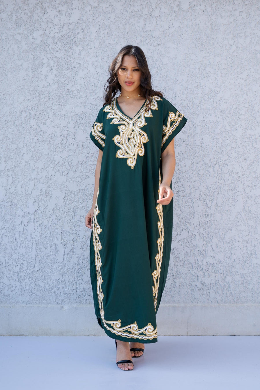 Chic Green embroidered caftan, women's caftan, Cotton Kaftan, Cotton caftan women, caftan, embroidered caftan, Egyptian cotton 01-25