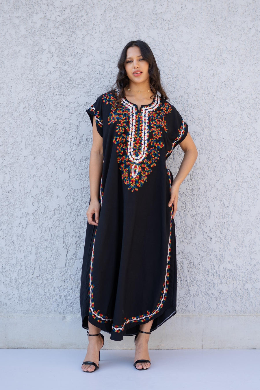 Boho BlackHand embroidered caftan, women's caftan, Cotton Kaftan, Cotton caftan women, caftan, embroidered caftan, Egyptian cotton 04-24