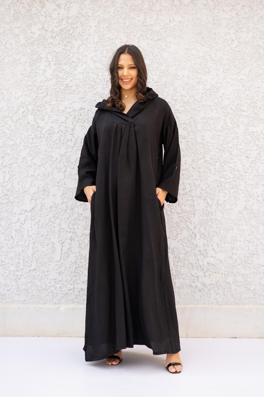 Black Linen summer caftan maxi dress with pockets, chic Linen caftans for women, Kaftan dress, Caftans for women, caftans