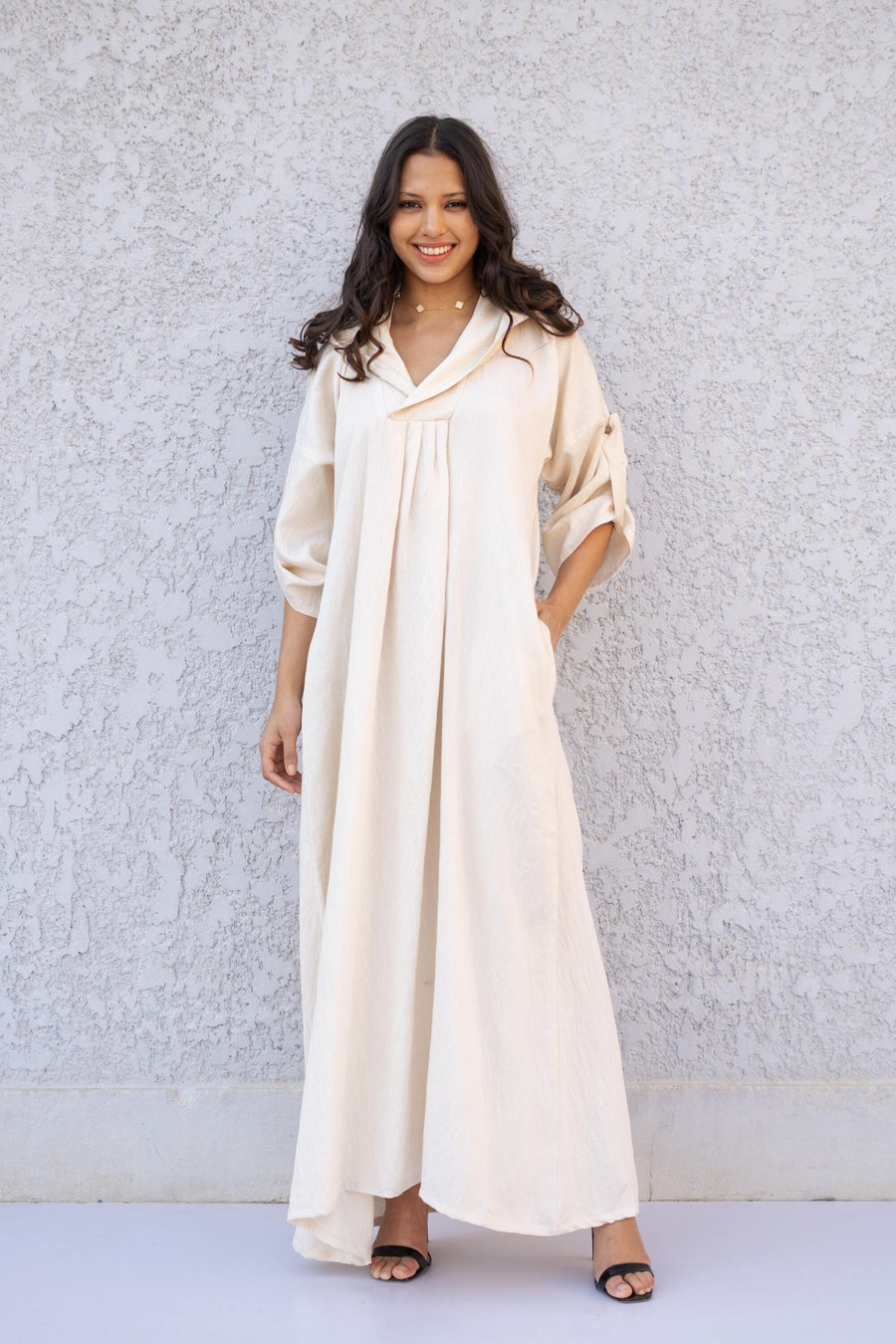 Classy Off White Linen summer caftan maxi dress with pockets, chic Linen caftans for women, Kaftan dress, Caftans for women, caftans