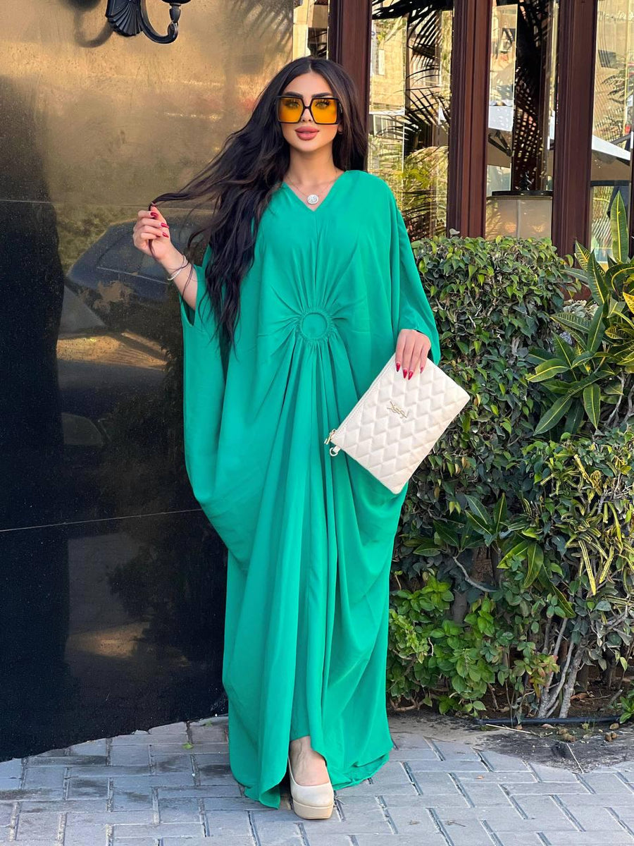 Chic Green Caftan for women, Loose fit Classy Crepe Caftan, Dressy Kaftan, Kaftans, Moroccan Caftan