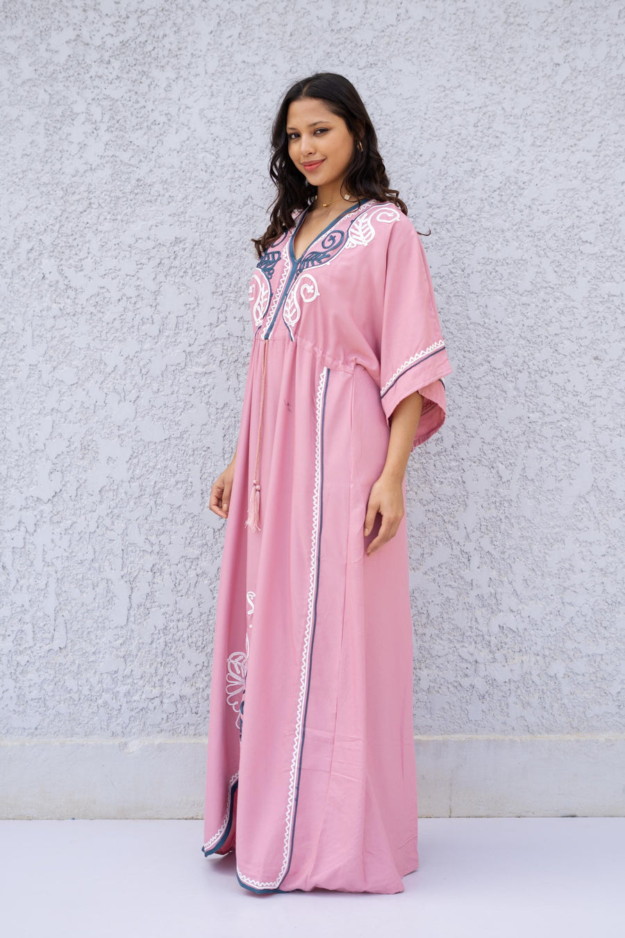 Salmon Pink Hand embroidered caftan, Cotton caftan dress, African women clothing, Caftans for women, Boho Kaftan for women