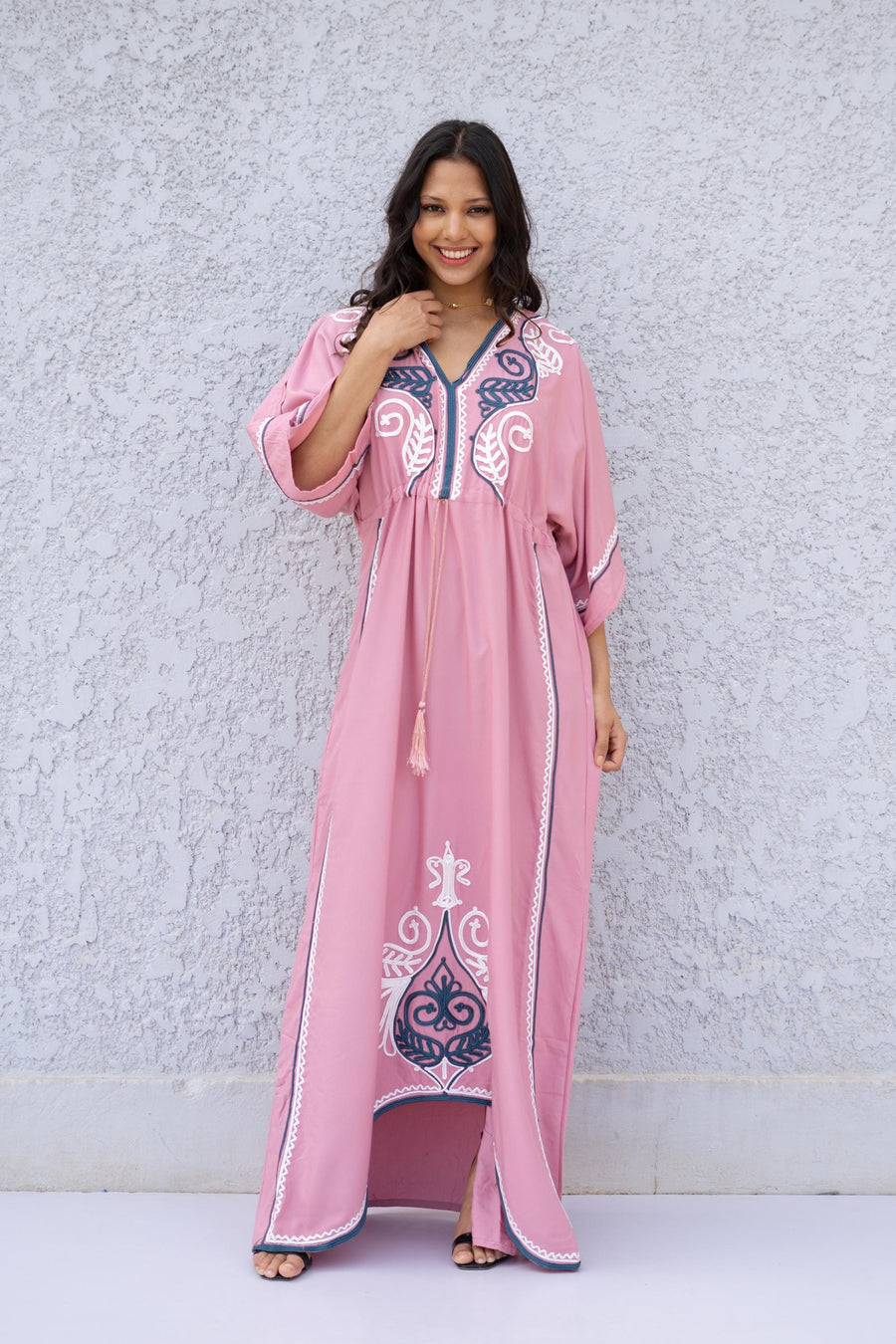 Salmon Pink Hand embroidered caftan, Cotton caftan dress, African women clothing, Caftans for women, Boho Kaftan for women