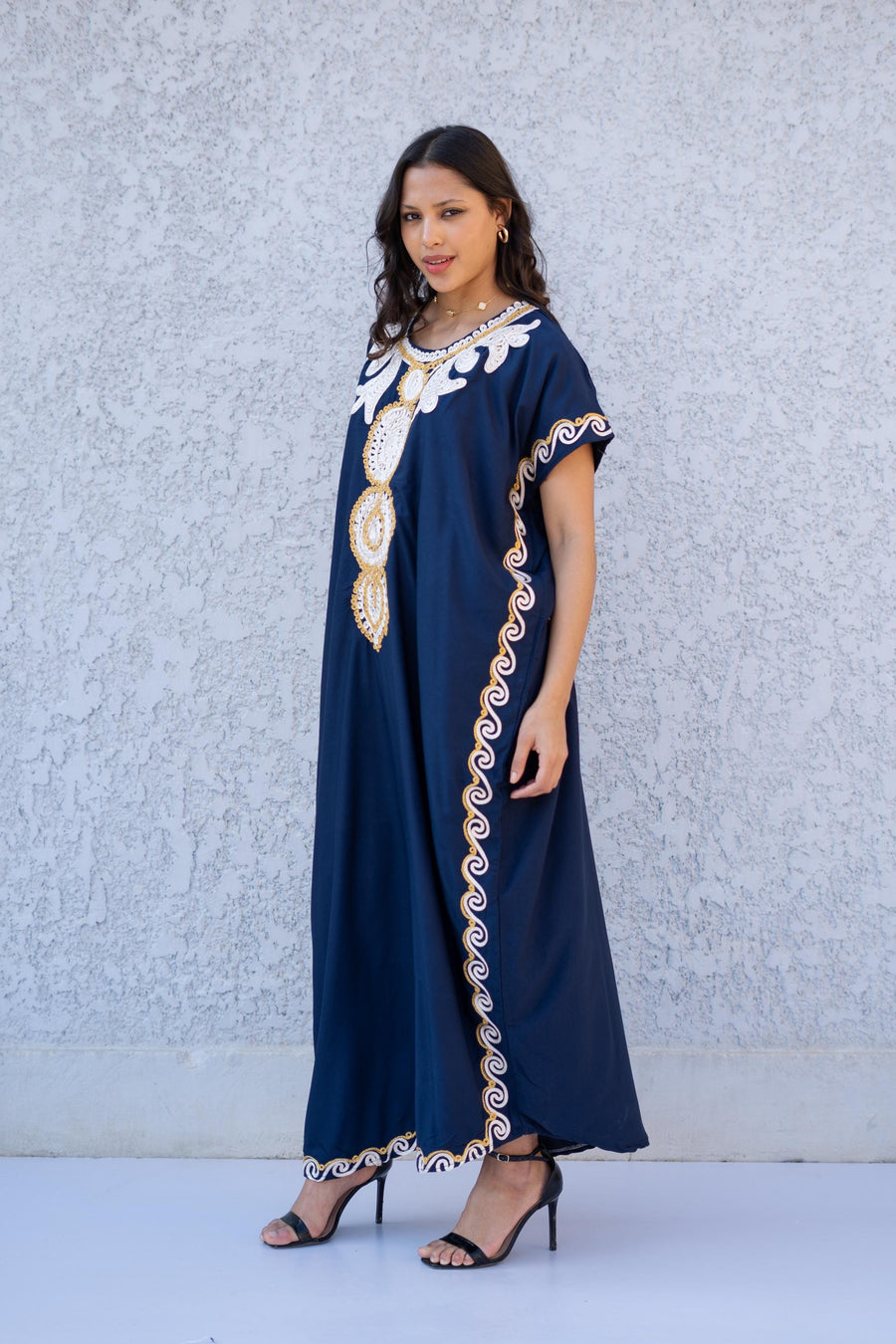 Stunning Navy Blue hand embroidered caftan, caftans for women, Cotton Kaftan, Cotton caftan women, caftan, embroidered caftan 01-25