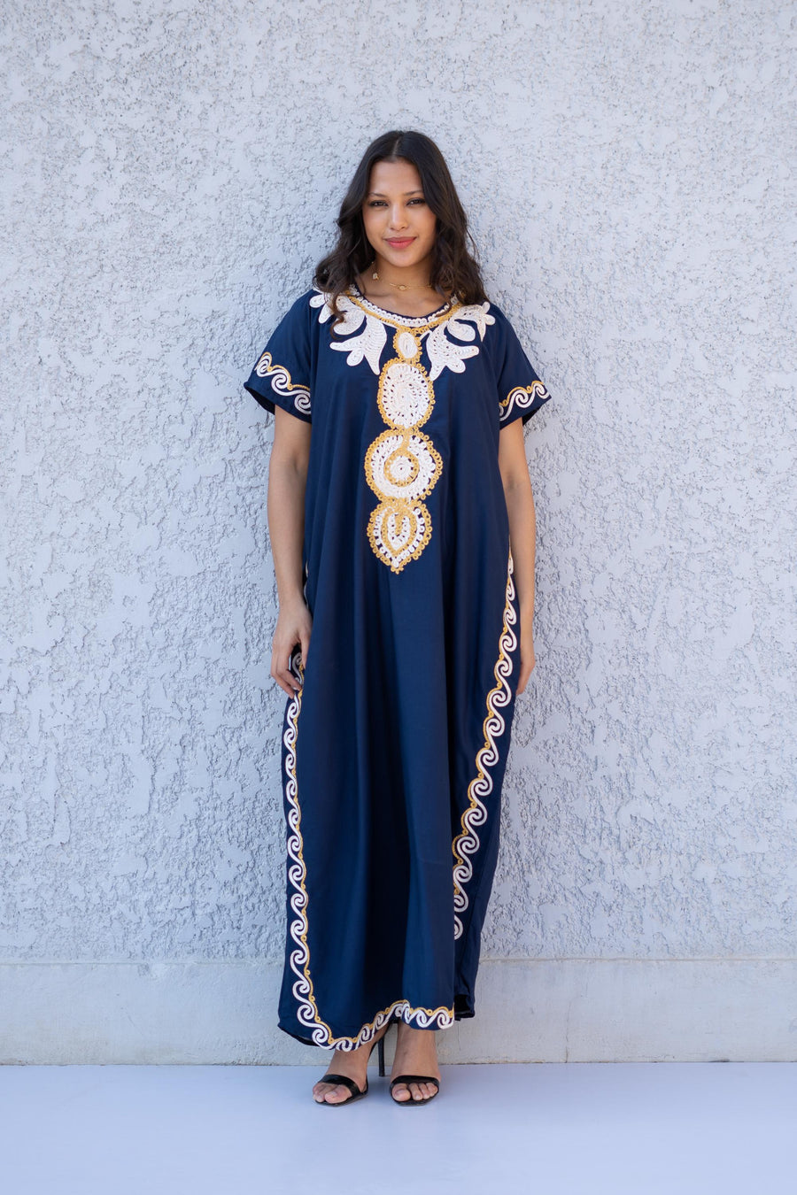 Stunning Navy Blue hand embroidered caftan, caftans for women, Cotton Kaftan, Cotton caftan women, caftan, embroidered caftan 01-25