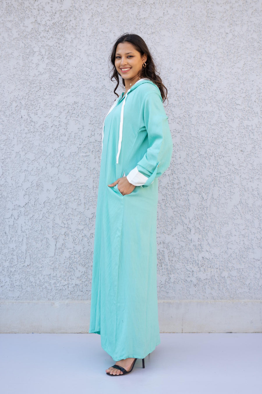 Classy Turquoise Linen summer caftan maxi dress with pockets, chic Linen caftans for women, Kaftan dress, Caftans for women, caftans