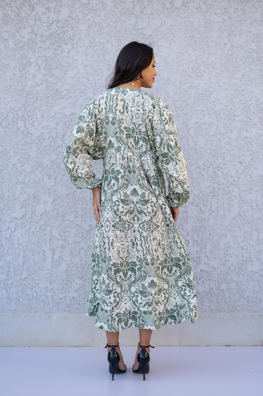 Green Midi Cotton Kaftan Maxi dress, Boho Wide Puffy sleeves caftan dress, caftans for women, Boho Kaftan dress, Caftans for women