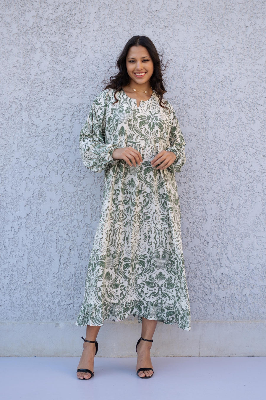 Green Midi Cotton Kaftan Maxi dress, Boho Wide Puffy sleeves caftan dress, caftans for women, Boho Kaftan dress, Caftans for women