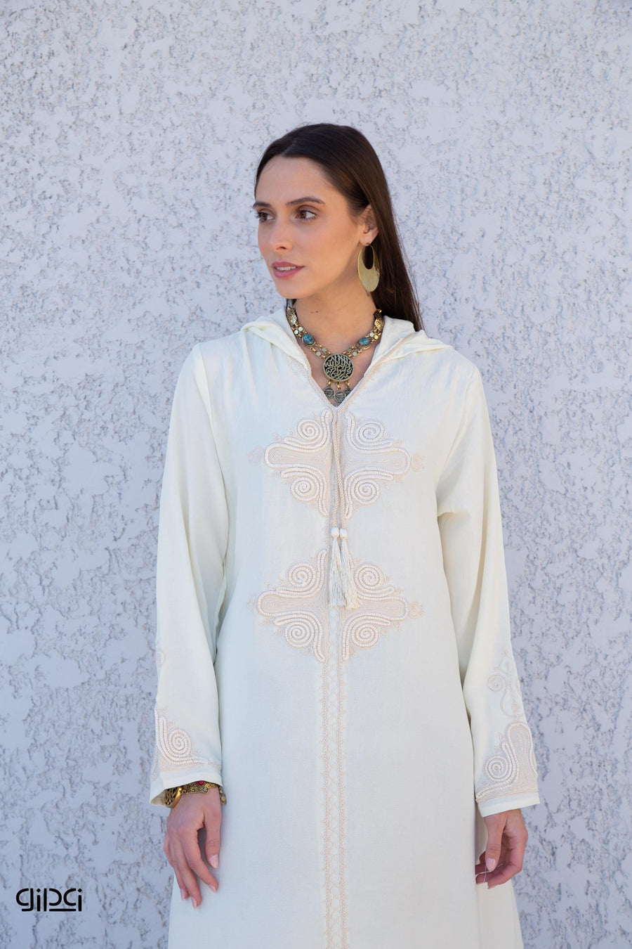 Luxurious White Hooded hand embroidered Caftan, caftans for women, Kaftans, embroidered Caftan dress, Caftan maxi dress