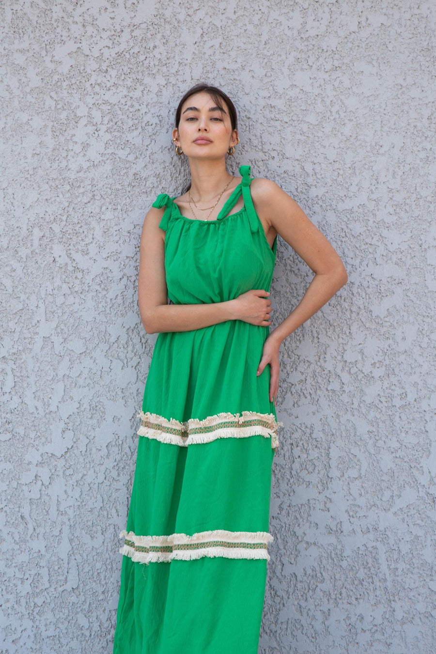 Boho Green strap embroidered caftan dress, Linen/poly caftan dress, Caftans for women, Loose fit caftan, caftans for women,