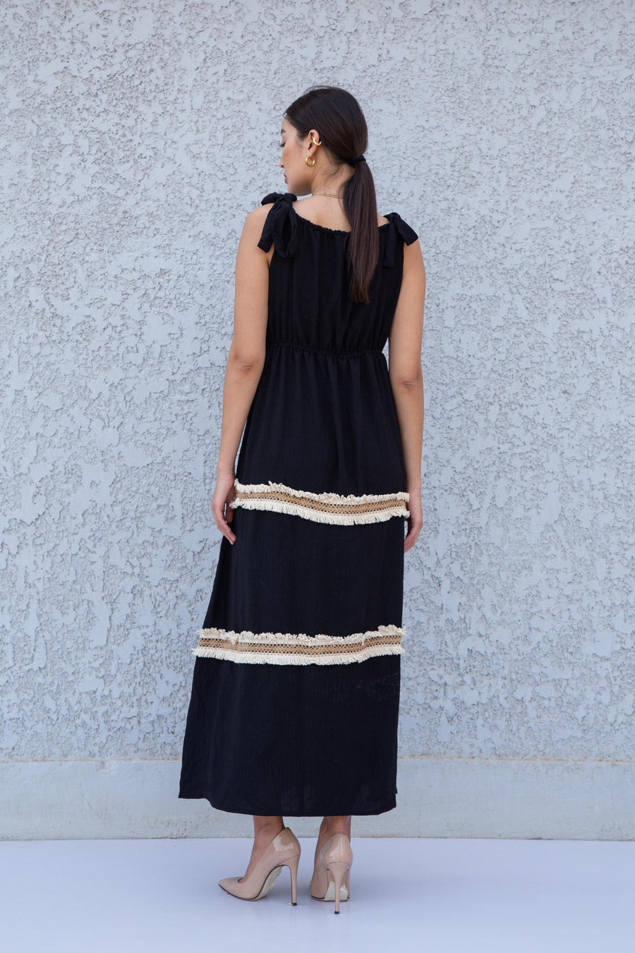 Boho Black strap embroidered caftan dress, Linen/poly caftan dress, Caftans for women, Loose fit caftan, caftans for women,