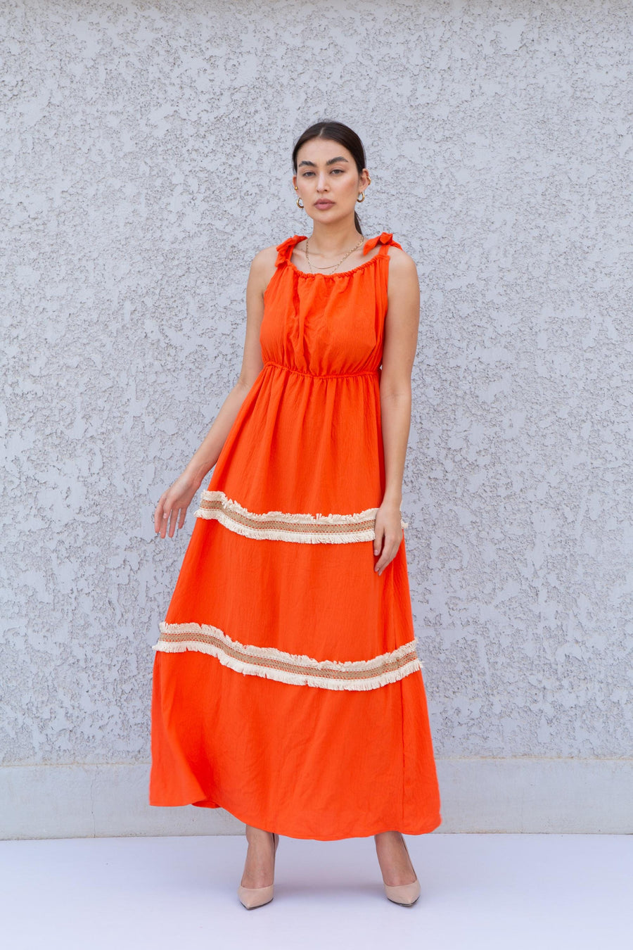 Boho Orange strap embroidered caftan dress, Linen/poly caftan dress, Caftans for women, Loose fit caftan, caftans for women,