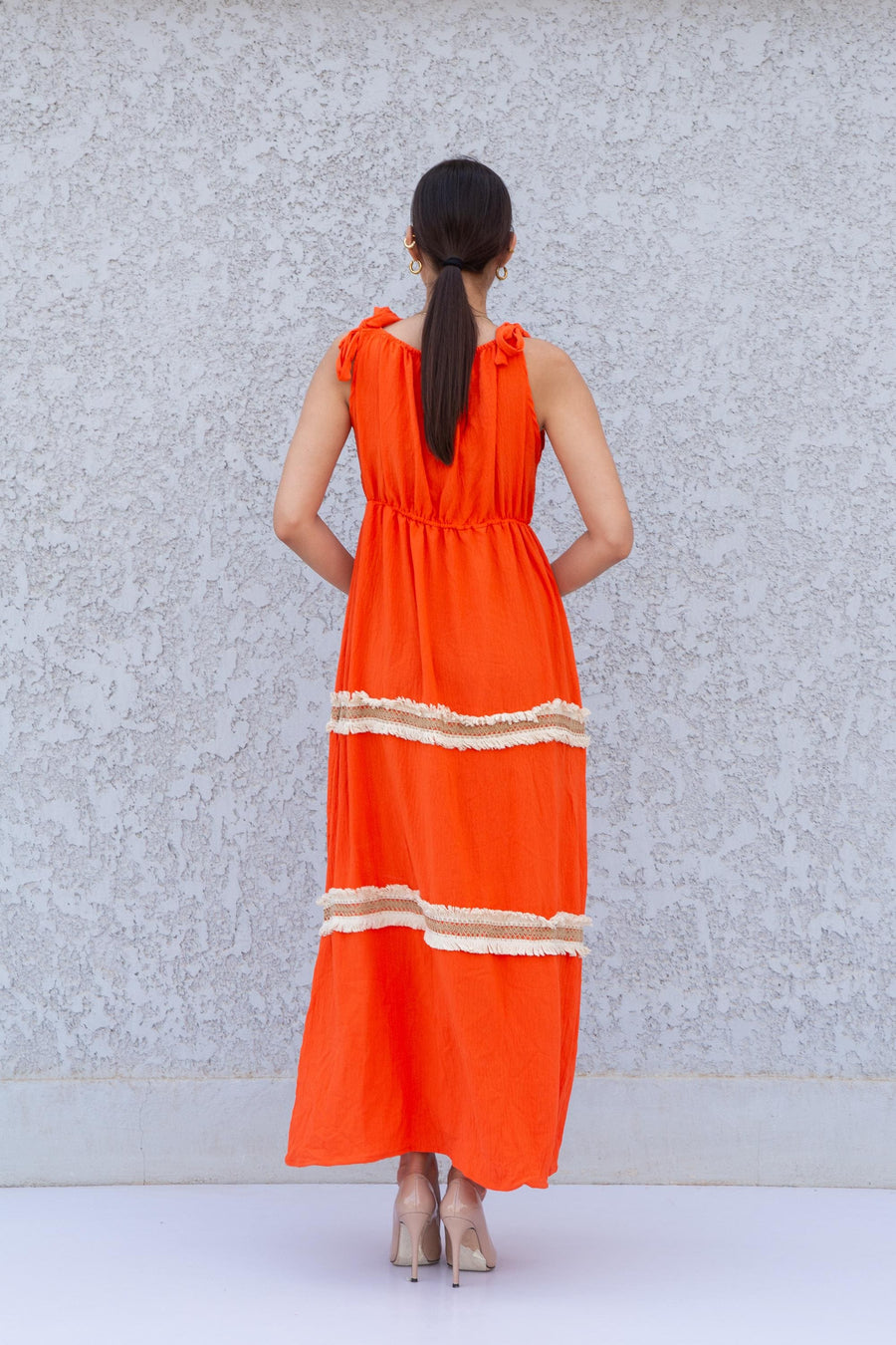 Boho Orange strap embroidered caftan dress, Linen/poly caftan dress, Caftans for women, Loose fit caftan, caftans for women,