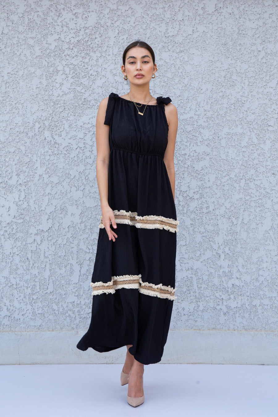 Boho Black strap embroidered caftan dress, Linen/poly caftan dress, Caftans for women, Loose fit caftan, caftans for women,