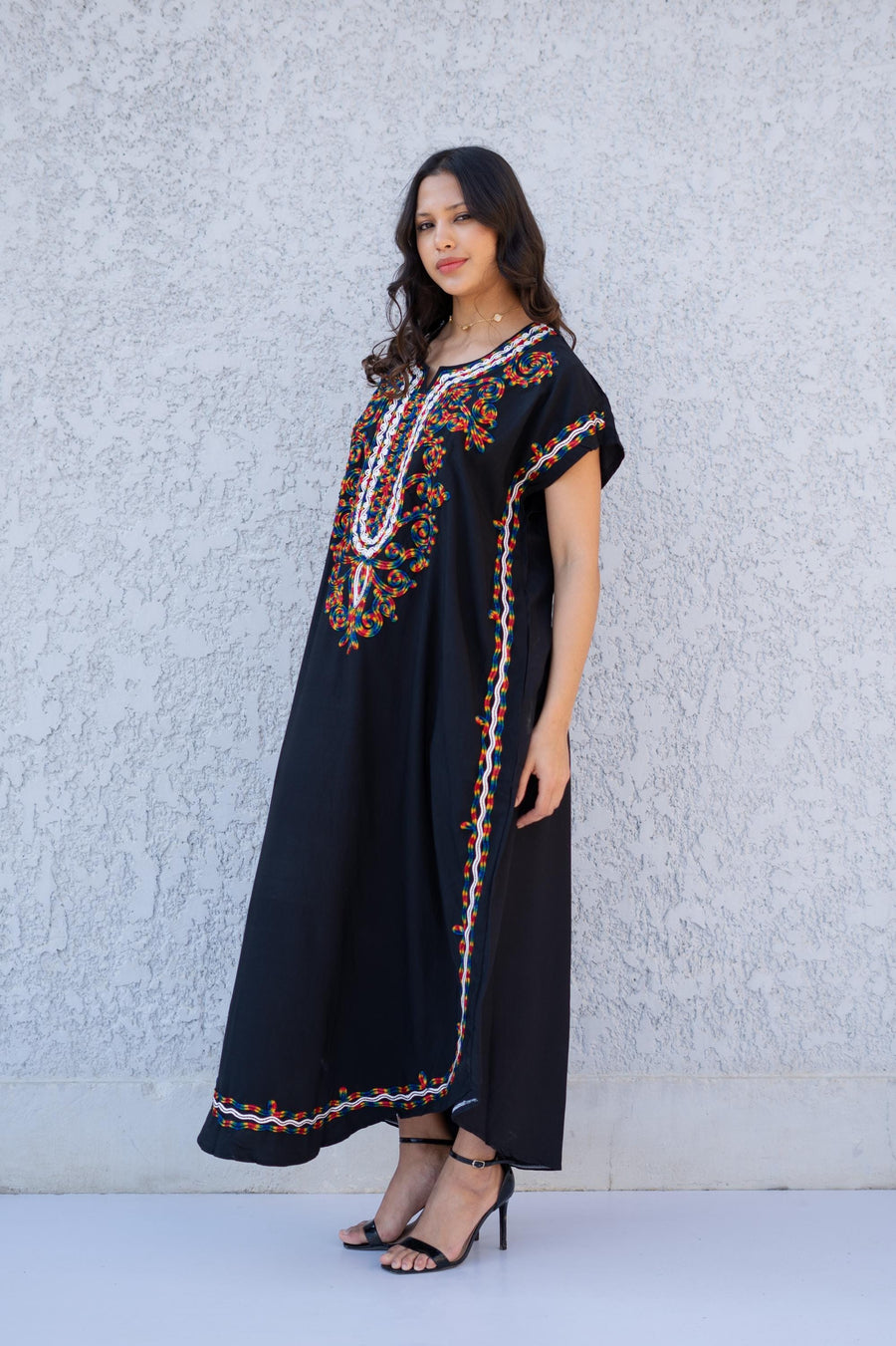 Boho BlackHand embroidered caftan, women's caftan, Cotton Kaftan, Cotton caftan women, caftan, embroidered caftan, Egyptian cotton 04-24