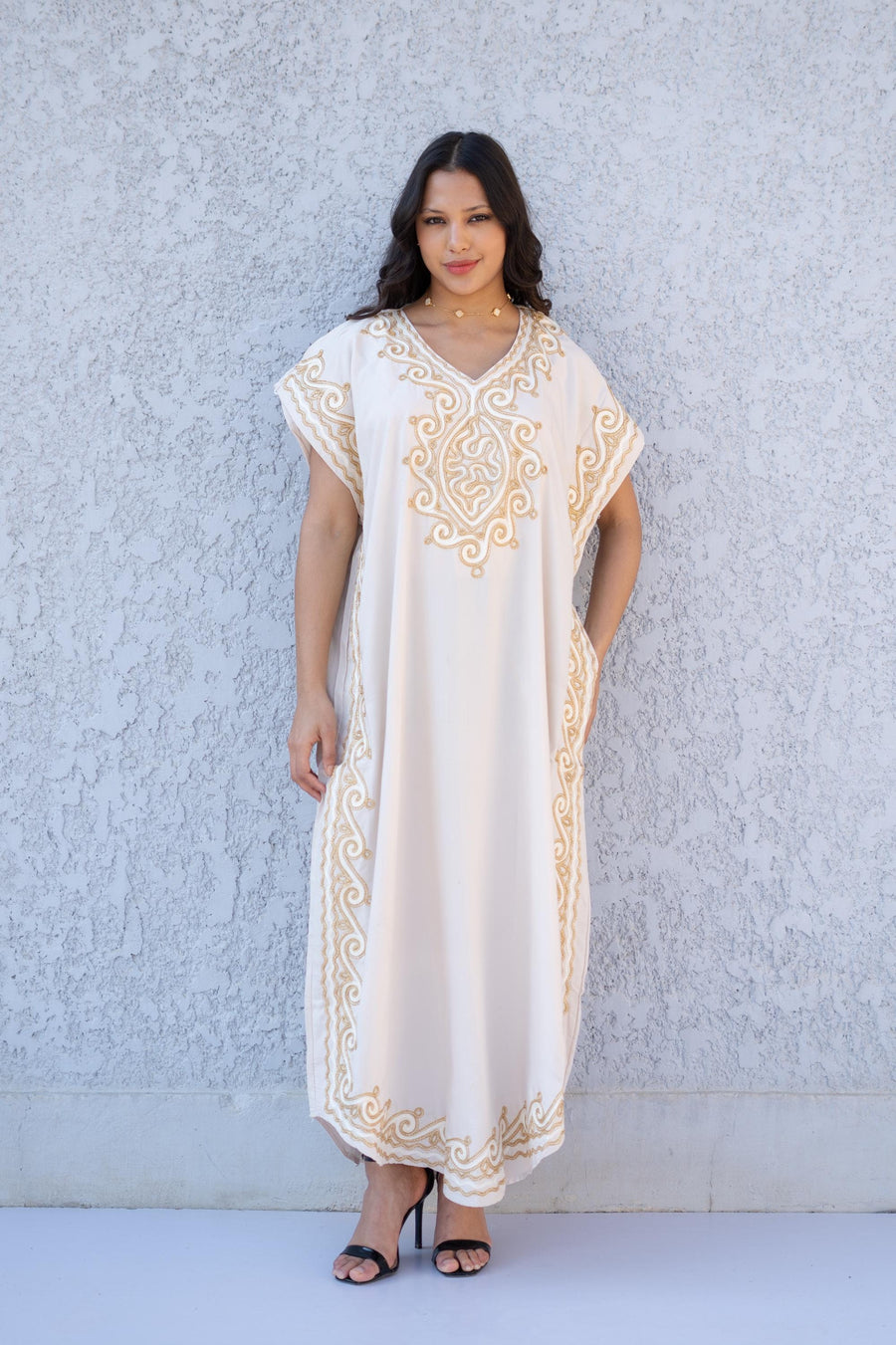 Chic Off white embroidered caftan, women's caftan, Cotton Kaftan, Cotton caftan women, caftan, embroidered caftan, Egyptian cotton 01-25