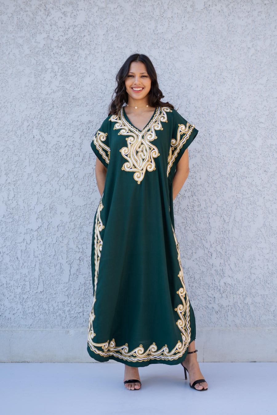 Chic Green embroidered caftan, women's caftan, Cotton Kaftan, Cotton caftan women, caftan, embroidered caftan, Egyptian cotton 01-25