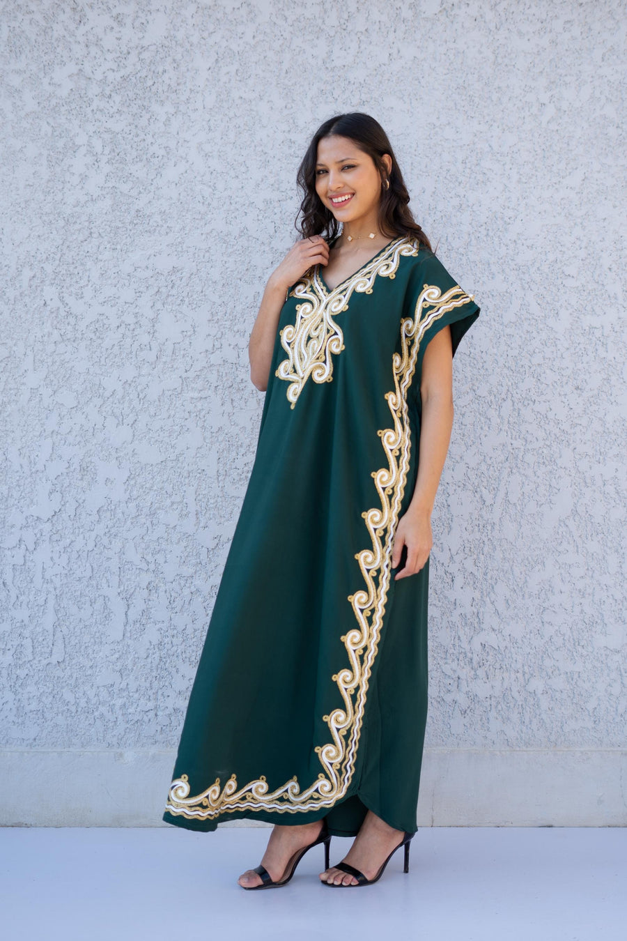 Chic Green embroidered caftan, women's caftan, Cotton Kaftan, Cotton caftan women, caftan, embroidered caftan, Egyptian cotton 01-25