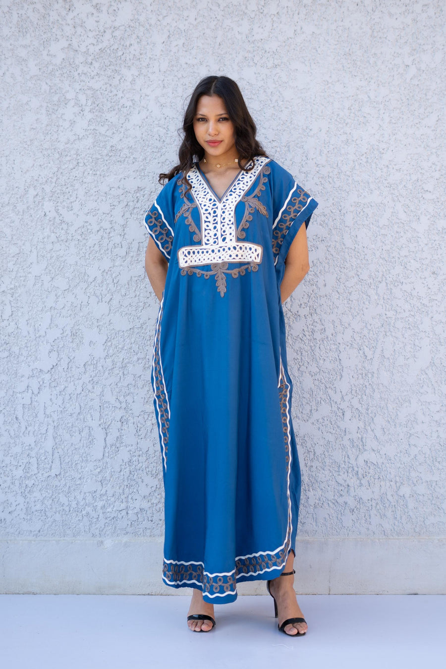 Chic turquoise hand embroidered caftan, wedding caftan, Cotton caftan women, caftan, embroidered caftan, Egyptian cotton 04-24