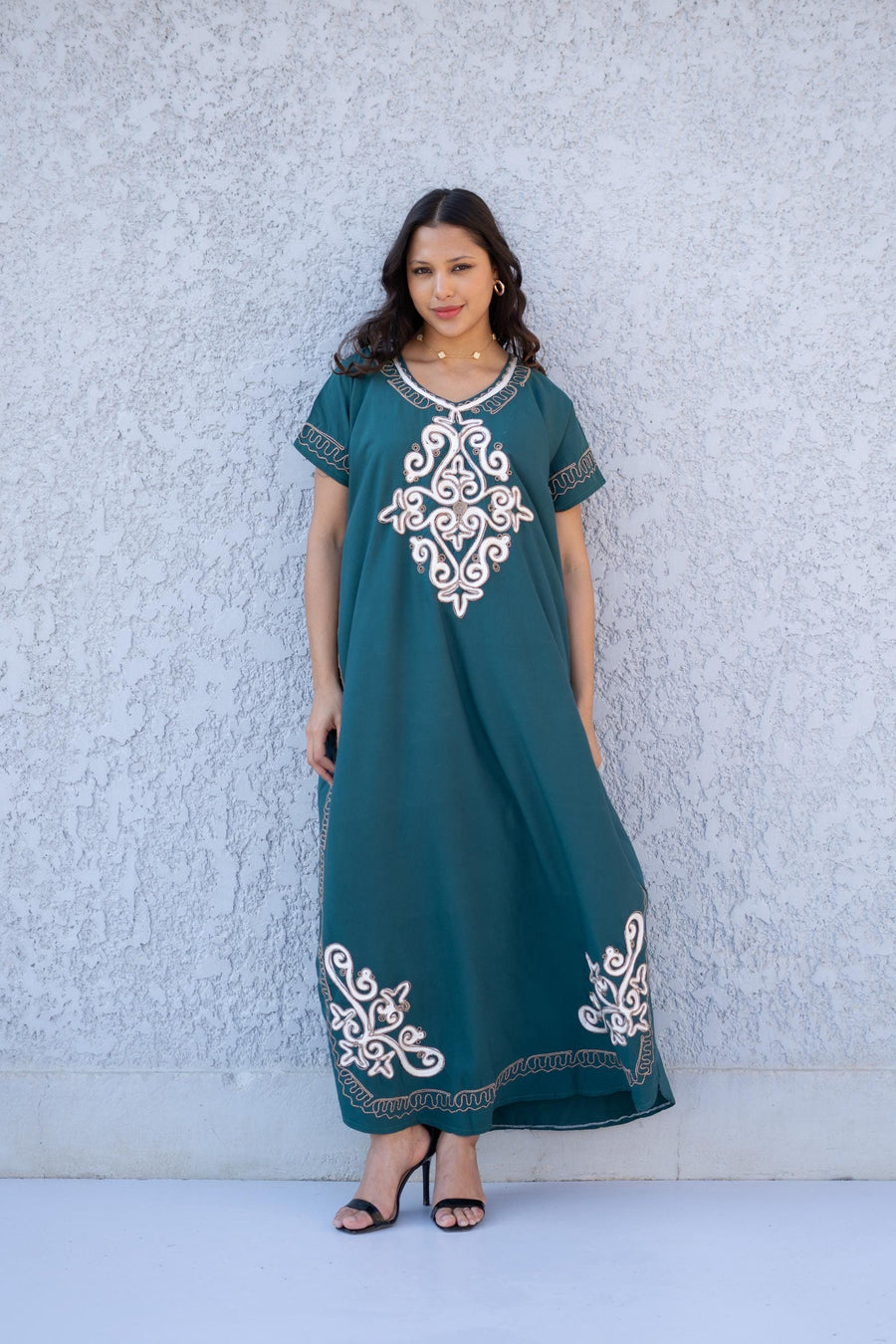 Chic Green embroidered caftan, women's caftan, Cotton Kaftan, Cotton caftan women, caftan, embroidered caftan, Egyptian cotton 01-25