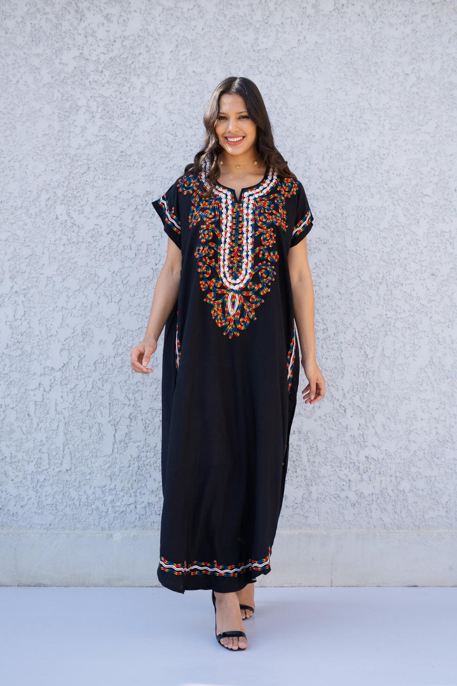 Boho BlackHand embroidered caftan, women's caftan, Cotton Kaftan, Cotton caftan women, caftan, embroidered caftan, Egyptian cotton 04-24