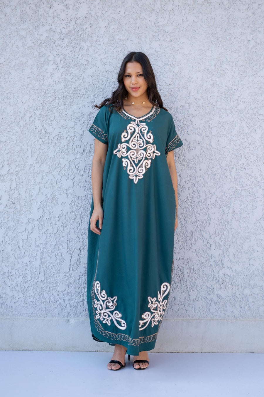 Chic Green embroidered caftan, women's caftan, Cotton Kaftan, Cotton caftan women, caftan, embroidered caftan, Egyptian cotton 01-25