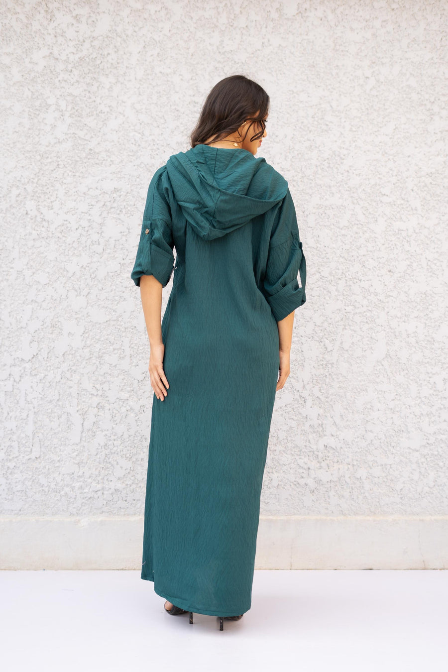 Green Linen hooded caftan maxi dress with pockets, chic Linen caftans for women, Kaftan dress, Caftans for women, caftans