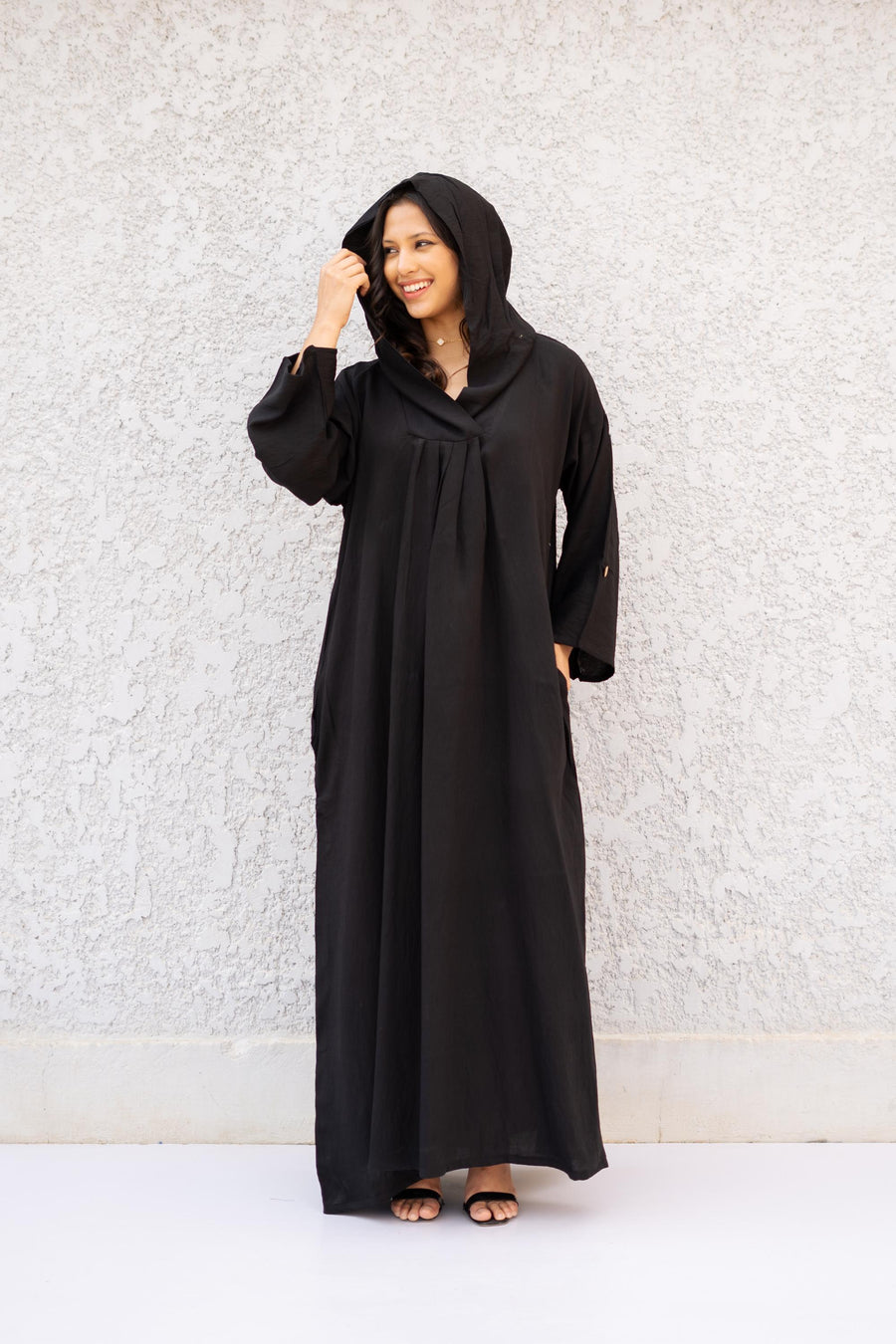 Black Linen summer caftan maxi dress with pockets, chic Linen caftans for women, Kaftan dress, Caftans for women, caftans