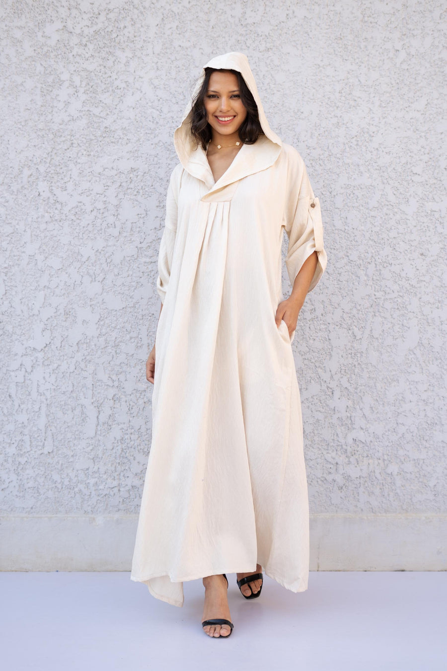 Classy Off White Linen summer caftan maxi dress with pockets, chic Linen caftans for women, Kaftan dress, Caftans for women, caftans