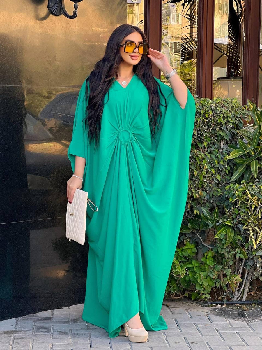 Chic Green Caftan for women, Loose fit Classy Crepe Caftan, Dressy Kaftan, Kaftans, Moroccan Caftan