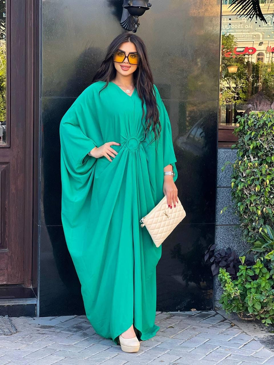 Chic Green Caftan for women, Loose fit Classy Crepe Caftan, Dressy Kaftan, Kaftans, Moroccan Caftan