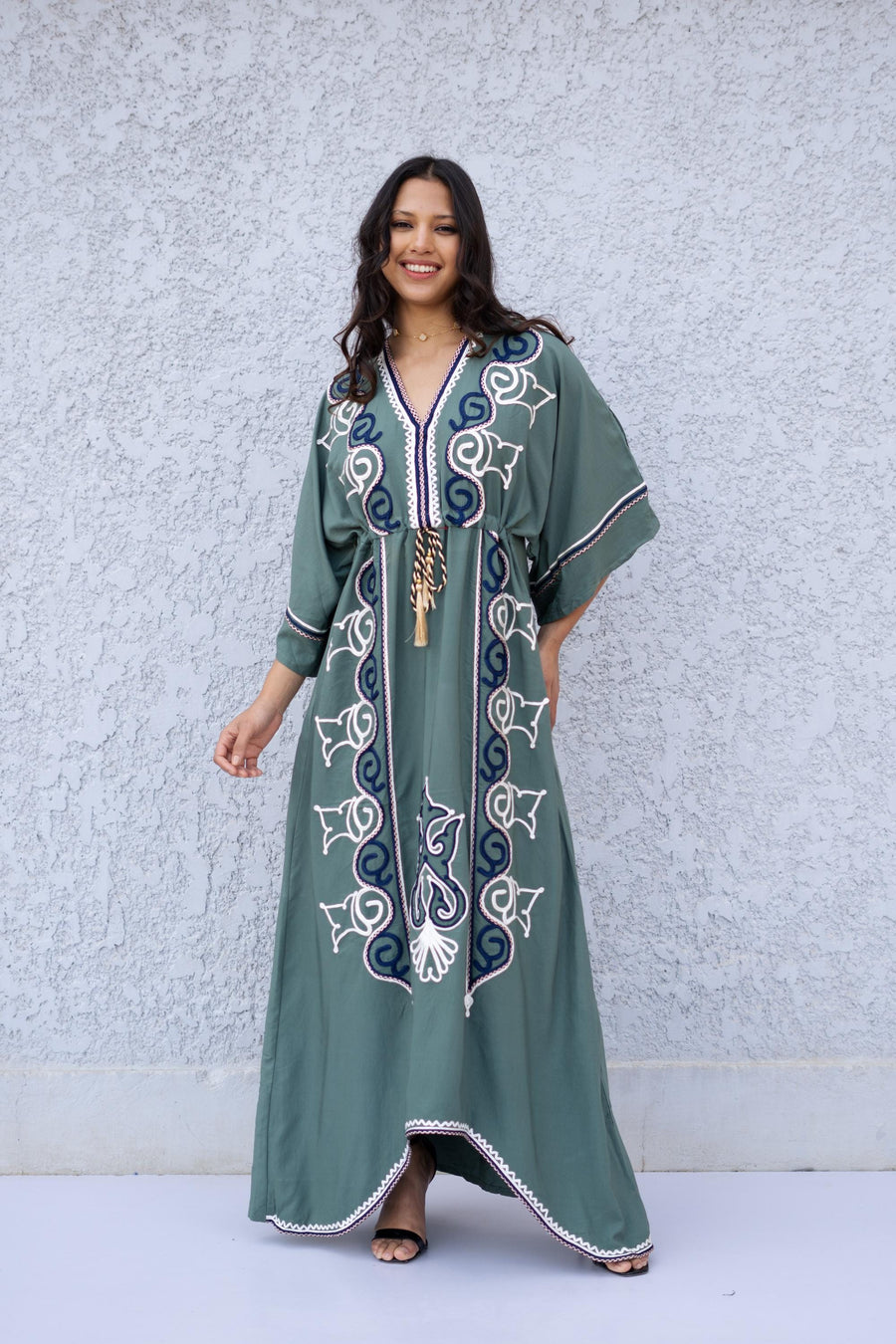 Teal Turquoise embroidered caftan, Cotton caftan dress, African women clothing, Boho maxi dress, Bohemian maxi dress, Boho summer caftan