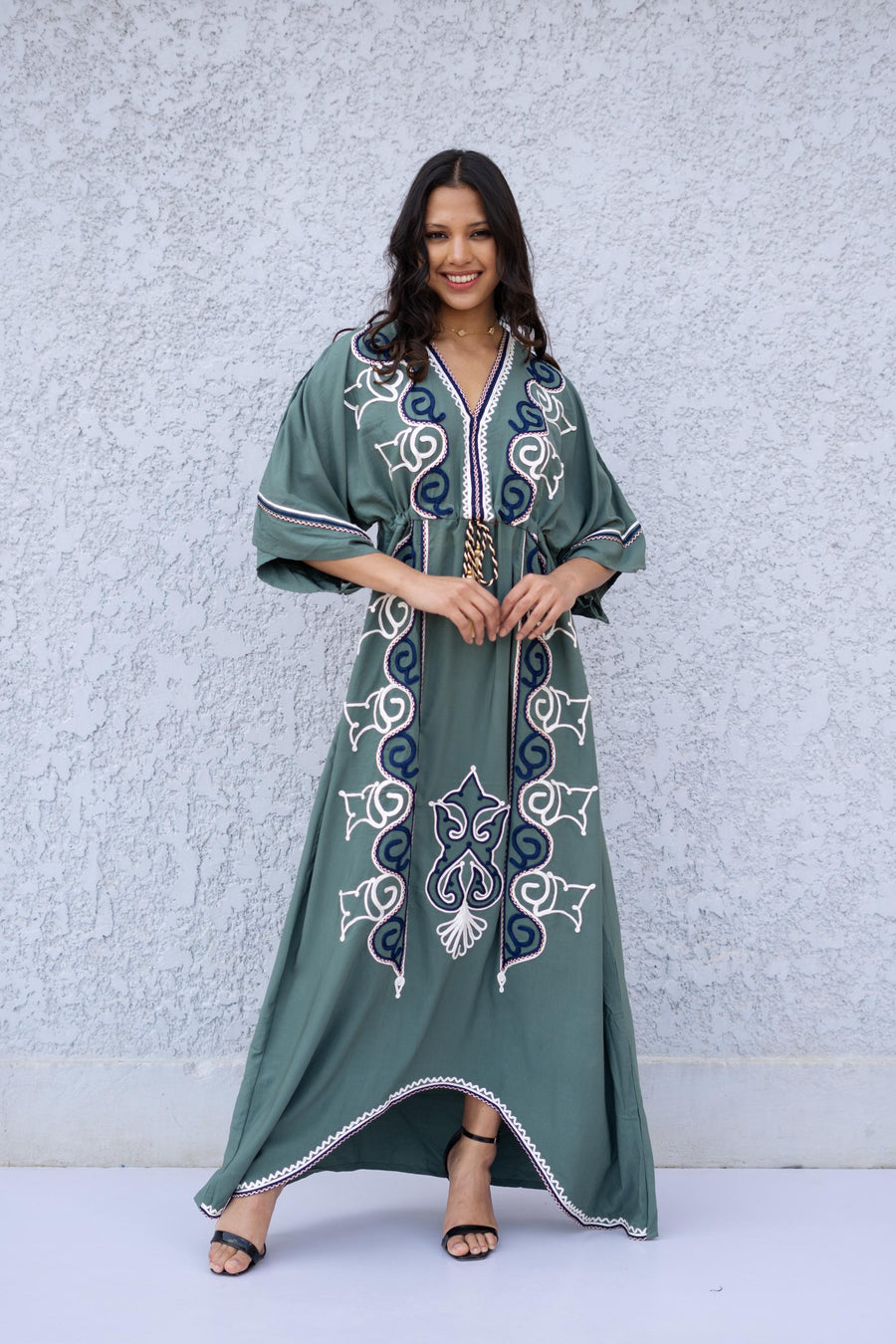 Teal Turquoise embroidered caftan, Cotton caftan dress, African women clothing, Boho maxi dress, Bohemian maxi dress, Boho summer caftan