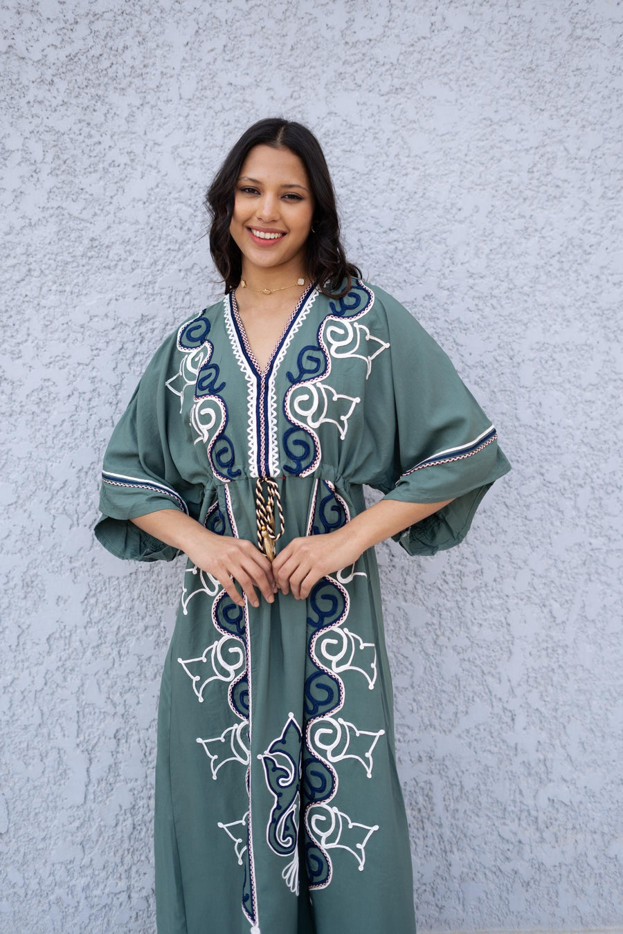 Teal Turquoise embroidered caftan, Cotton caftan dress, African women clothing, Boho maxi dress, Bohemian maxi dress, Boho summer caftan