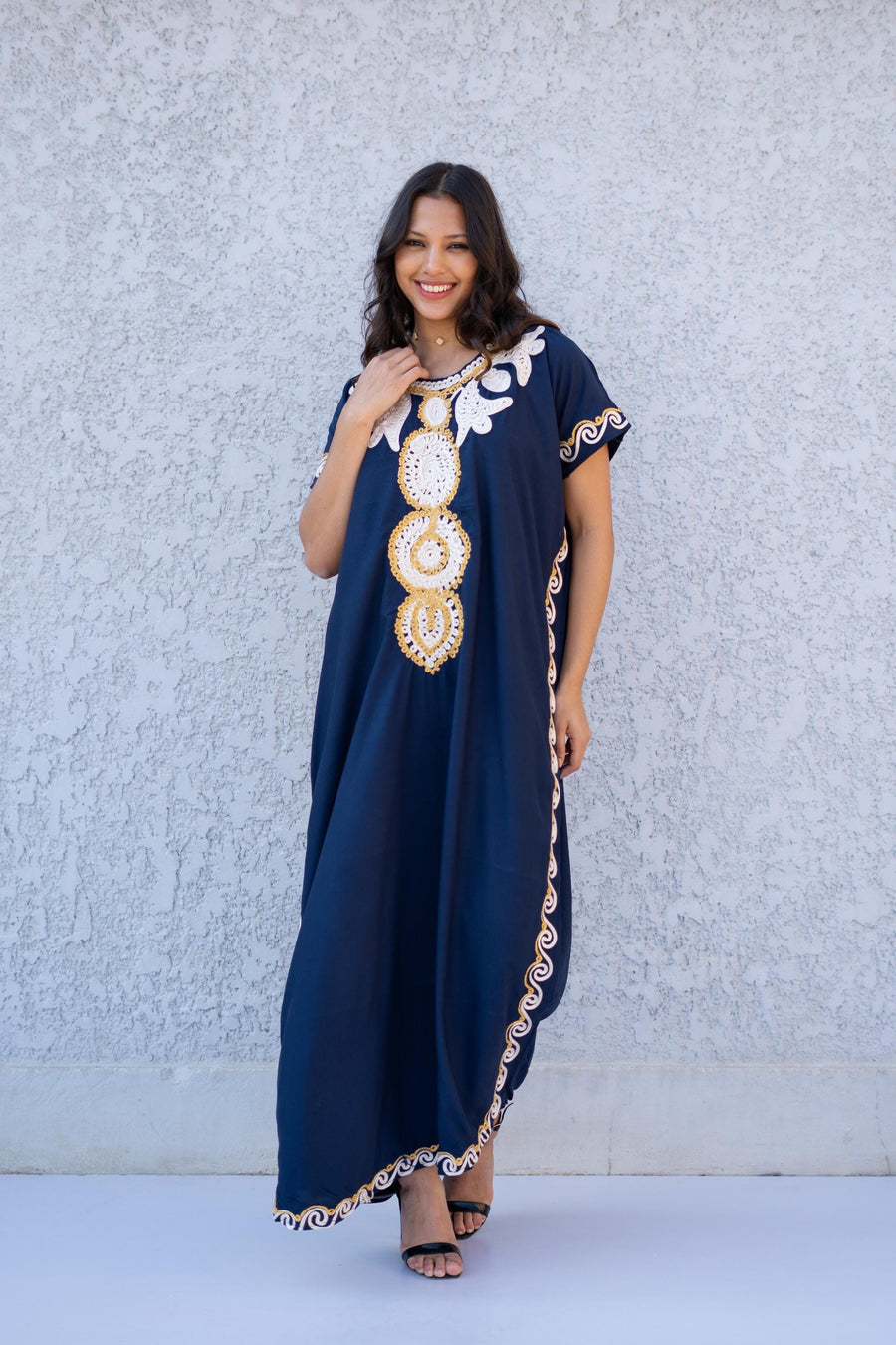 Stunning Navy Blue hand embroidered caftan, caftans for women, Cotton Kaftan, Cotton caftan women, caftan, embroidered caftan 01-25