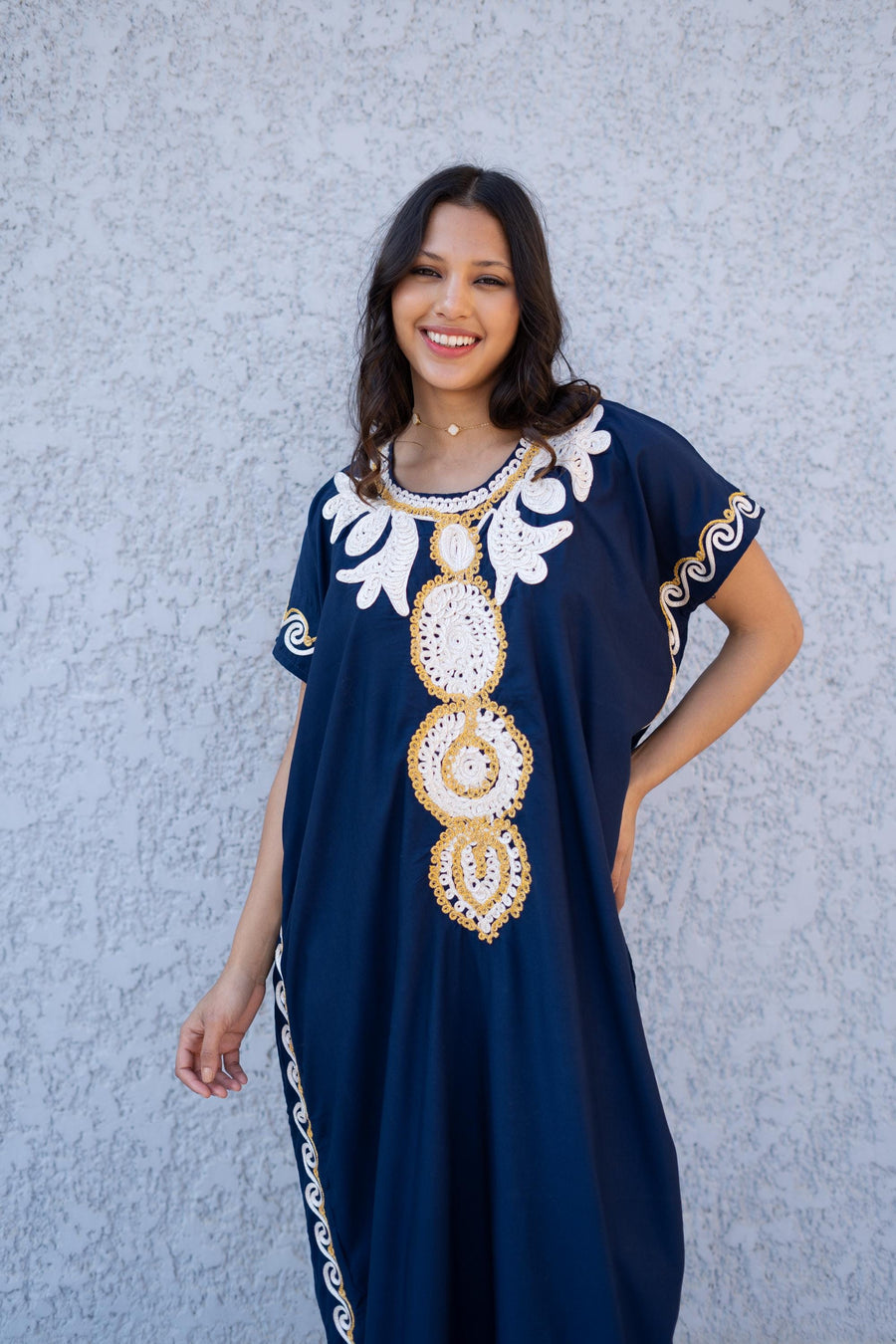 Stunning Navy Blue hand embroidered caftan, caftans for women, Cotton Kaftan, Cotton caftan women, caftan, embroidered caftan 01-25