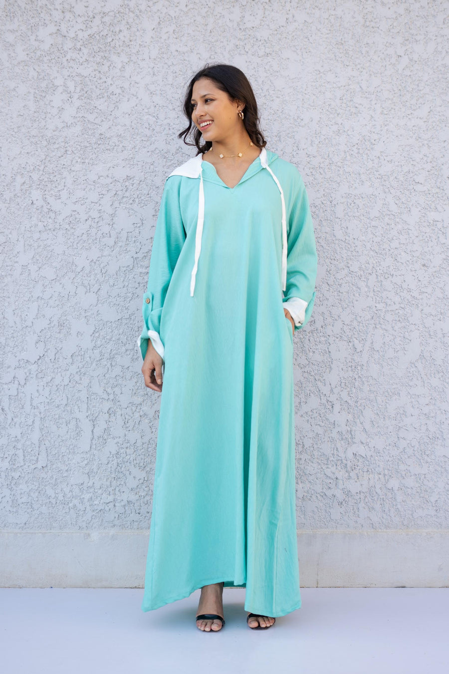 Classy Turquoise Linen summer caftan maxi dress with pockets, chic Linen caftans for women, Kaftan dress, Caftans for women, caftans