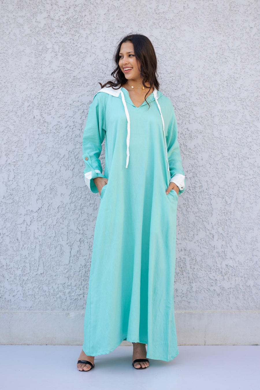 Classy Turquoise Linen summer caftan maxi dress with pockets, chic Linen caftans for women, Kaftan dress, Caftans for women, caftans