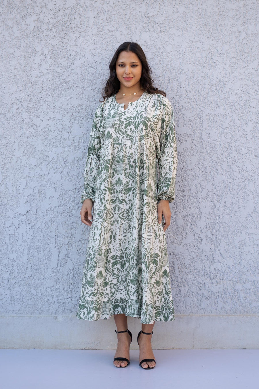 Green Midi Cotton Kaftan Maxi dress, Boho Wide Puffy sleeves caftan dress, caftans for women, Boho Kaftan dress, Caftans for women