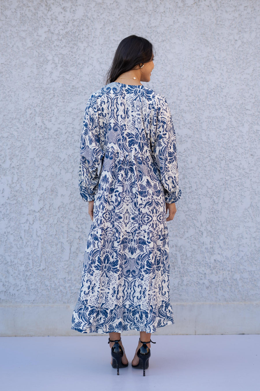 Blue Midi Cotton Print Kaftan Maxi dress, Boho Wide Puffy sleeves caftan dress, caftans for women, Boho Kaftan dress, Caftans for women