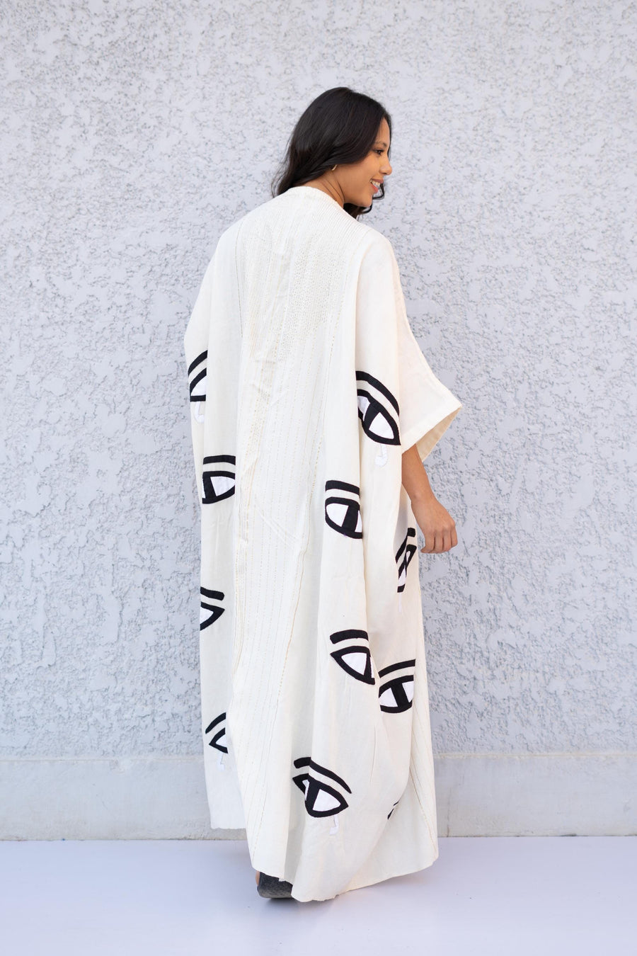 Stunning Off White Horus eye hand loomed Abaya, Gold abaya with silver threads, embroidered Abaya, Embroidered Kimono, Kimonos for women