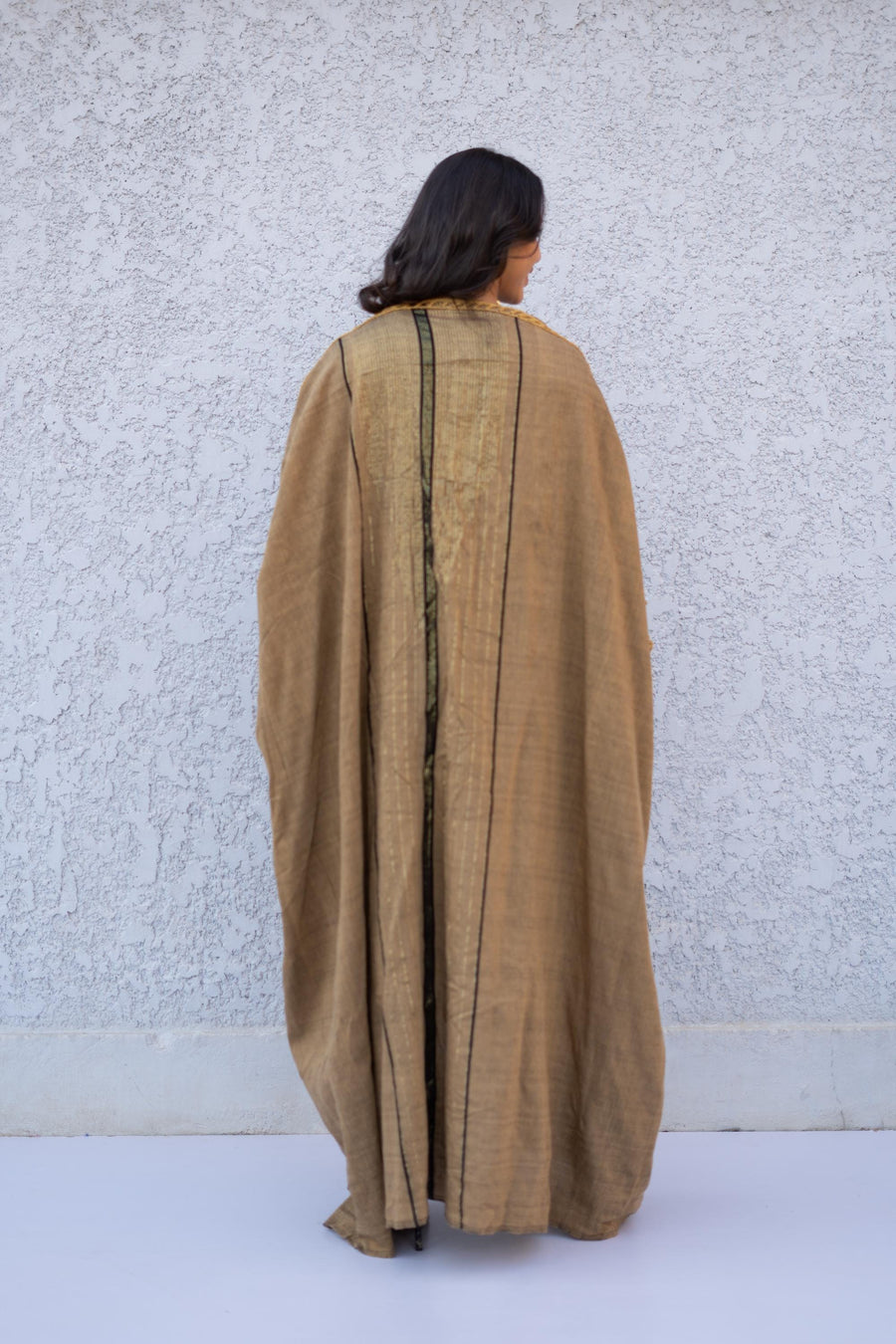 Vintage Patched Gold hand loomed Winter Abaya, Gold threads and crochet detail Abaya, Black Kimono, Boho Kimono, Abaya, Handmade Abaya